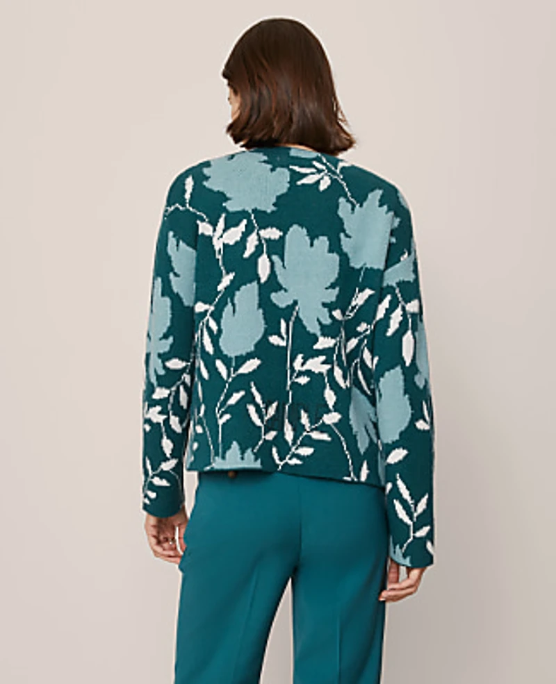 Ann Taylor Floral Jacquard Sweater Size Small Deep Atlantic Teal Women's