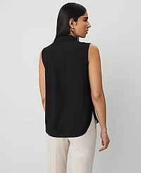 Ann Taylor Petite Shirred Yoke Sleeveless Shirt Black Women's