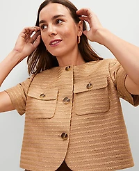 Ann Taylor Metallic Tweed Jacket Size 14 Karat Gold Metallic Women's