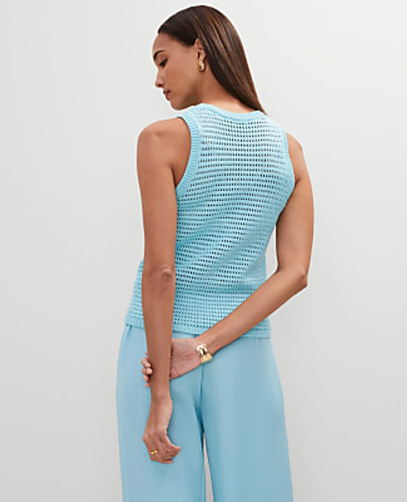 Ann Taylor Open Stitch Sweater Shell Top Gulf Stream Blue Women's