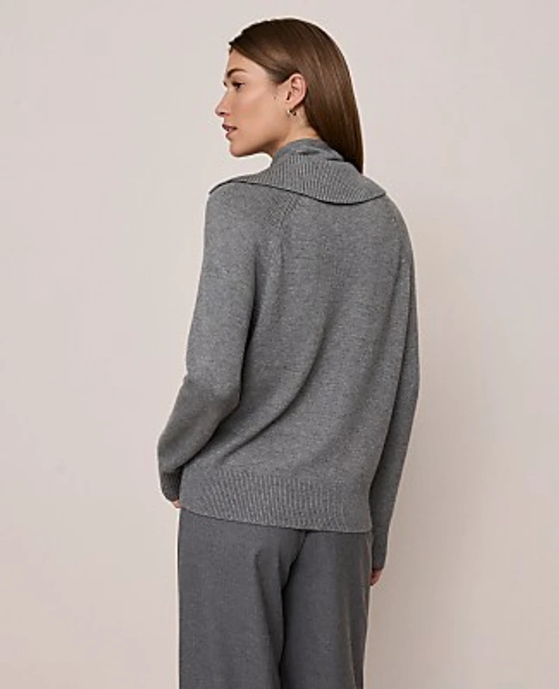Ann Taylor Weekend Layered Mock Neck Sweater Size Large Medium Heather Grey Women's
