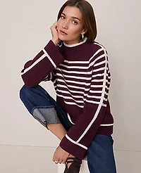 Ann Taylor Weekend Striped Mock Neck Sweater Size XL Poised Plum Women's