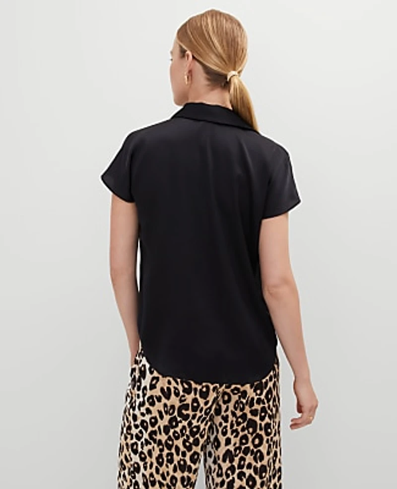 Ann Taylor Split Neck Blouse Size Medium Black Women's