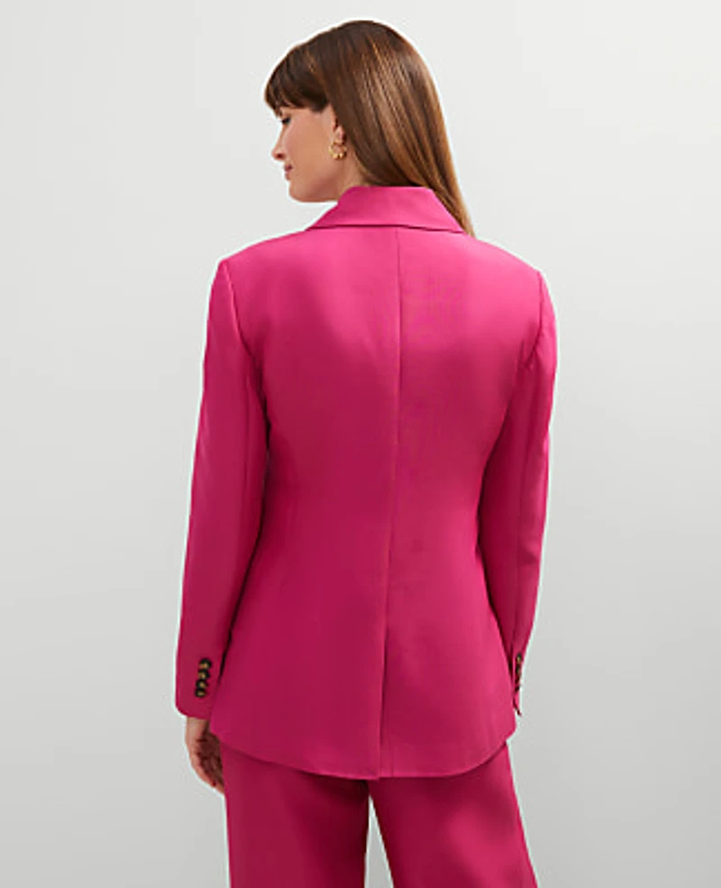 Ann Taylor Studio Collection Single Button Fitted Long Blazer Bright Petunia Women's