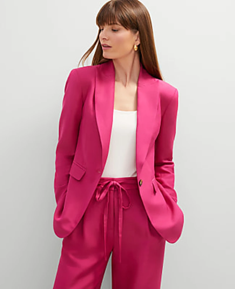 Ann Taylor Studio Collection Single Button Fitted Long Blazer Bright Petunia Women's