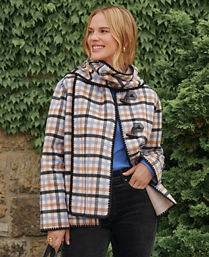 Ann Taylor Weekend Plaid Scarf Coat Peaceful Periwinkle Women's