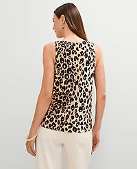 Ann Taylor Petite Animal Print Mixed Media Shell Top _Black Women's