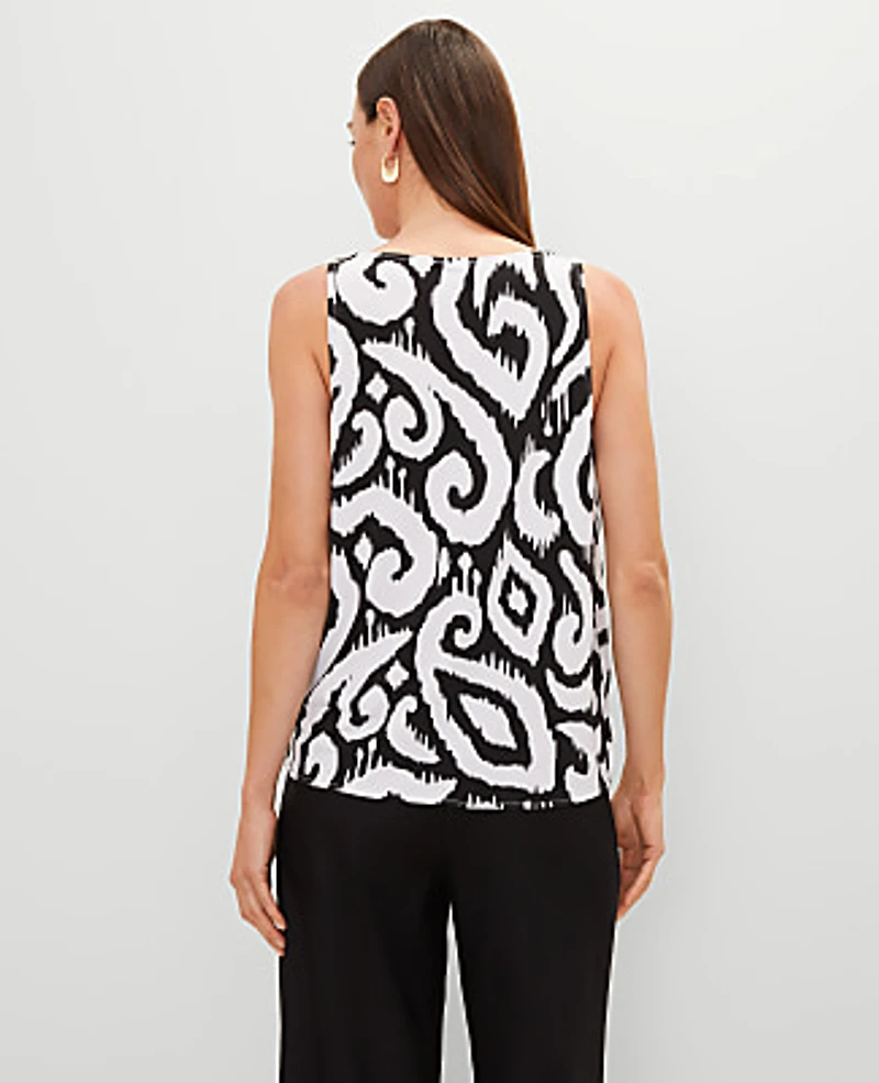 Ann Taylor Ikat Mixed Media Shell Top Black Women's