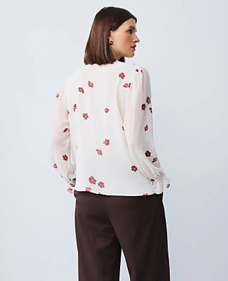 Ann Taylor Floral Ruffle Shirt Cherry Pie Women's