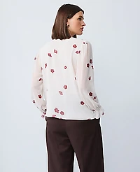 Ann Taylor Floral Ruffle Shirt Cherry Pie Women's