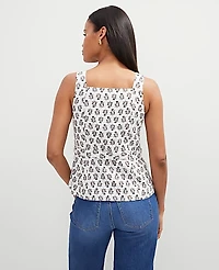 Ann Taylor Petite Floral Linen Blend Tie Waist Top Size 12 Winter White Women's