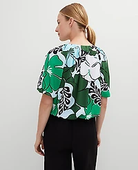 Ann Taylor Petite Tropical Bubble Hem Blouse Leafy Green Women's