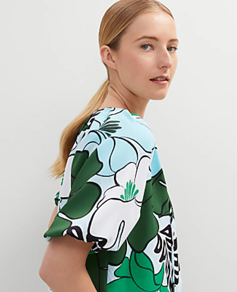 Ann Taylor Petite Tropical Bubble Hem Blouse Leafy Green Women's