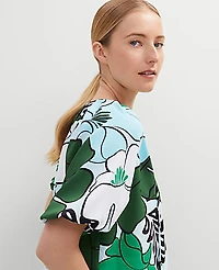 Ann Taylor Petite Tropical Bubble Hem Blouse Leafy Green Women's