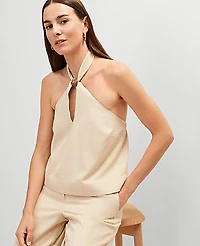 Ann Taylor Petite Cutout Halter Top Size Medium Sands Edge Women's