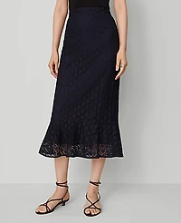 Ann Taylor Petite Lace Flounce Midi Skirt Night Sky Women's