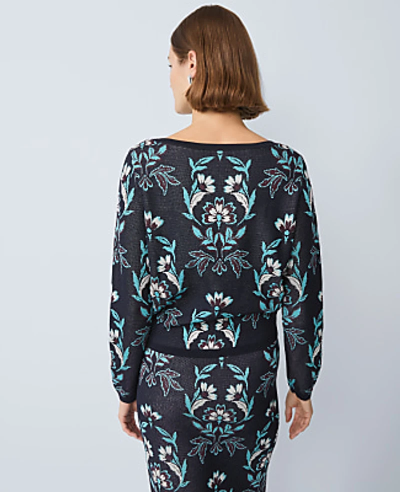 Ann Taylor Floral Jacquard Boatneck Sweater Night Sky Women's