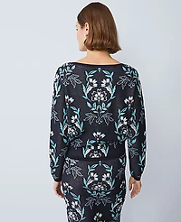 Ann Taylor Floral Jacquard Boatneck Sweater Night Sky Women's