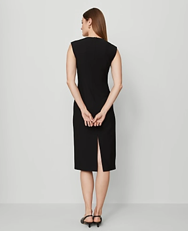Ann Taylor The Petite Seamed V-Neck Sheath Dress Bi-Stretch Black Women's