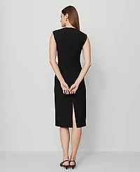 Ann Taylor The Petite Seamed V-Neck Sheath Dress Bi-Stretch Black Women's