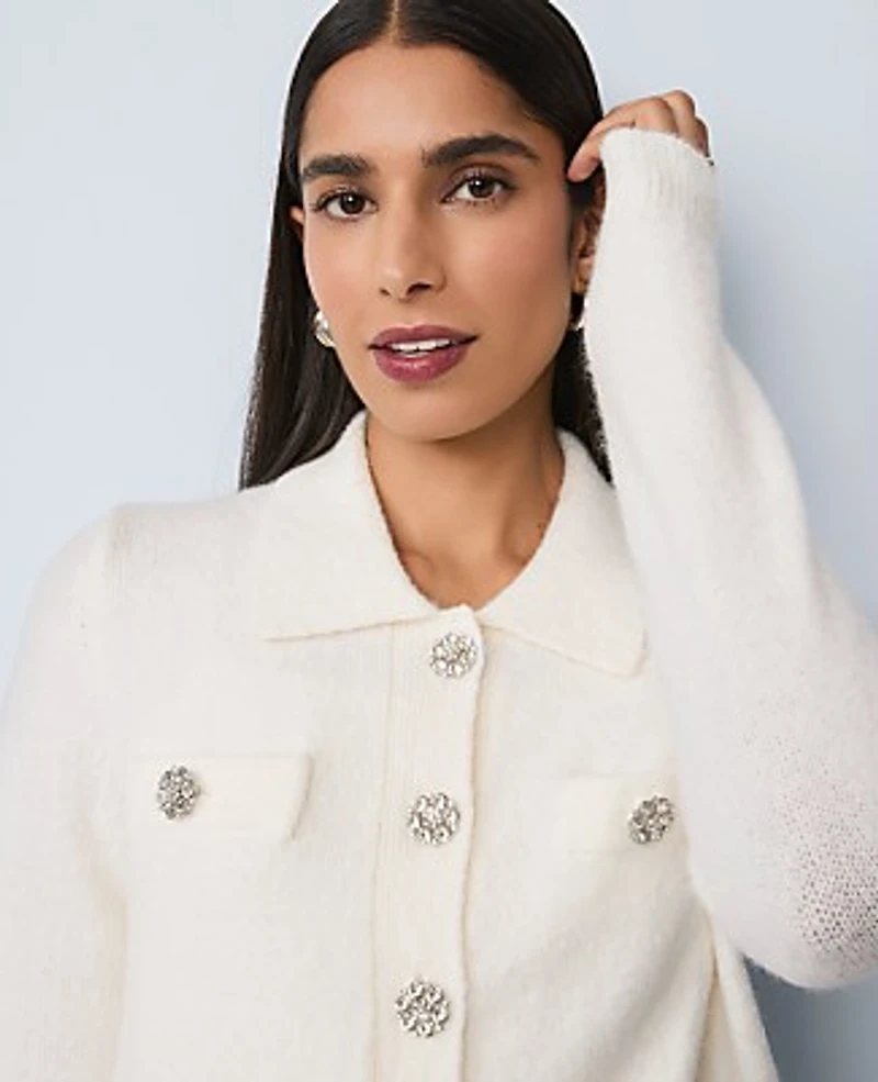 Ann Taylor Embellished Collared Cardigan Women's