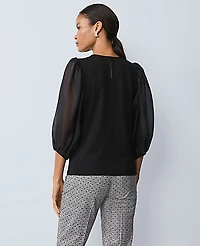 Ann Taylor Puff Sleeve Mixed Media Top Black Women's