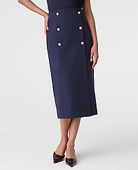 Ann Taylor Ponte Button Wrap Midi Skirt Night Sky Women's