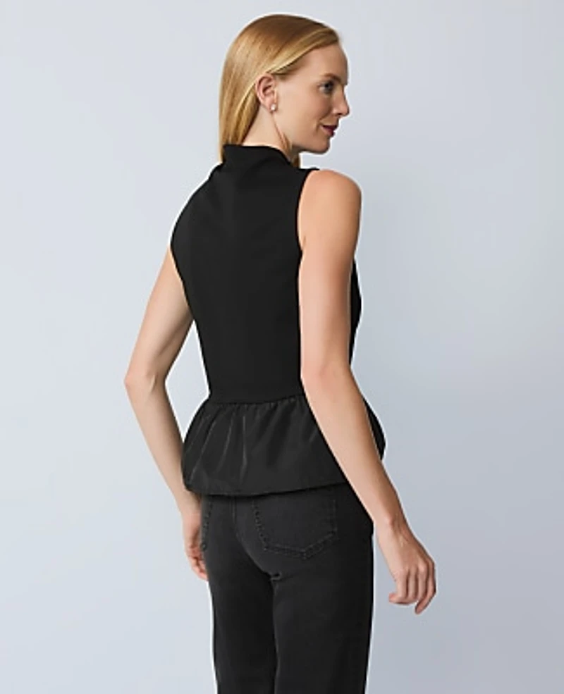 Ann Taylor Mixed Media Peplum Top Black Women's