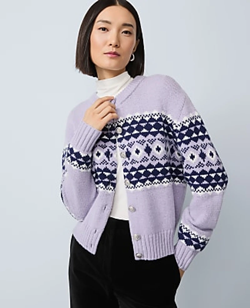 Ann Taylor Fair Isle Cardigan Lavender Bouquet Women's