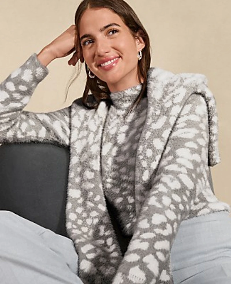 Ann Taylor Leopard Print Sweater Medium Heather Grey Women's