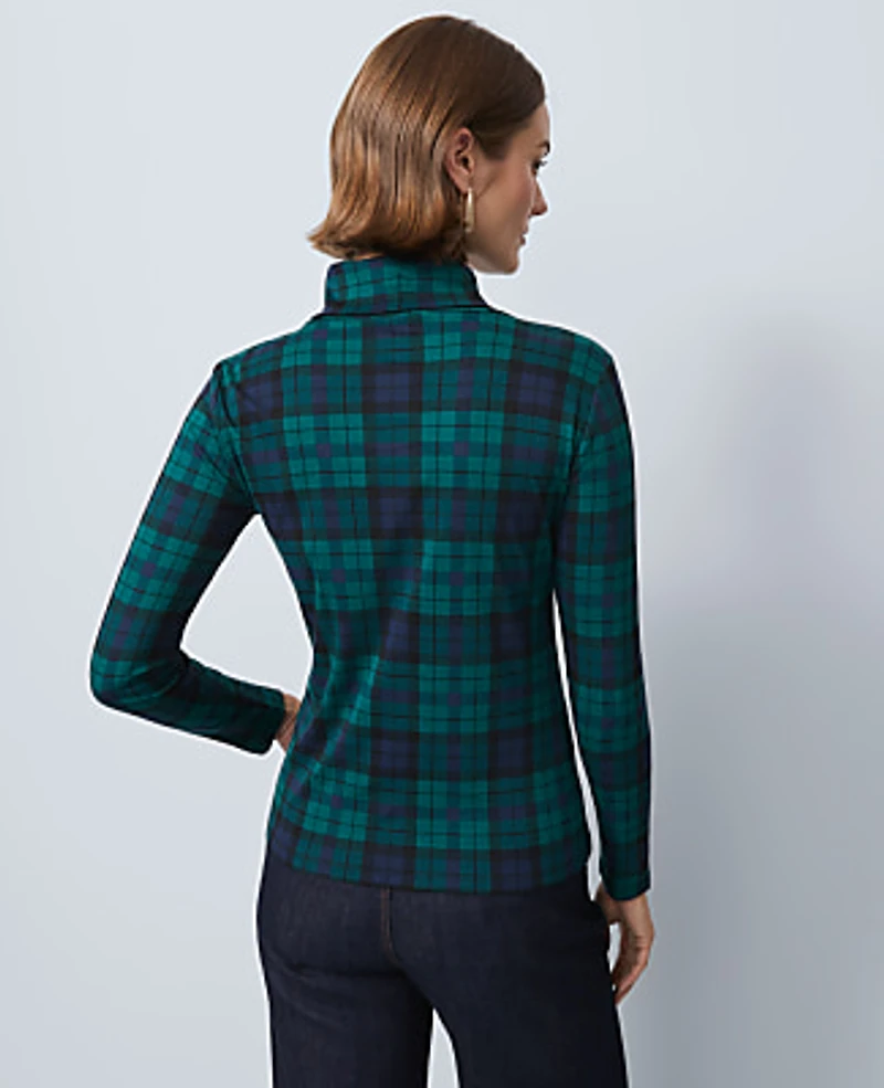 Ann Taylor Plaid Turtleneck Top Rainforest Women's