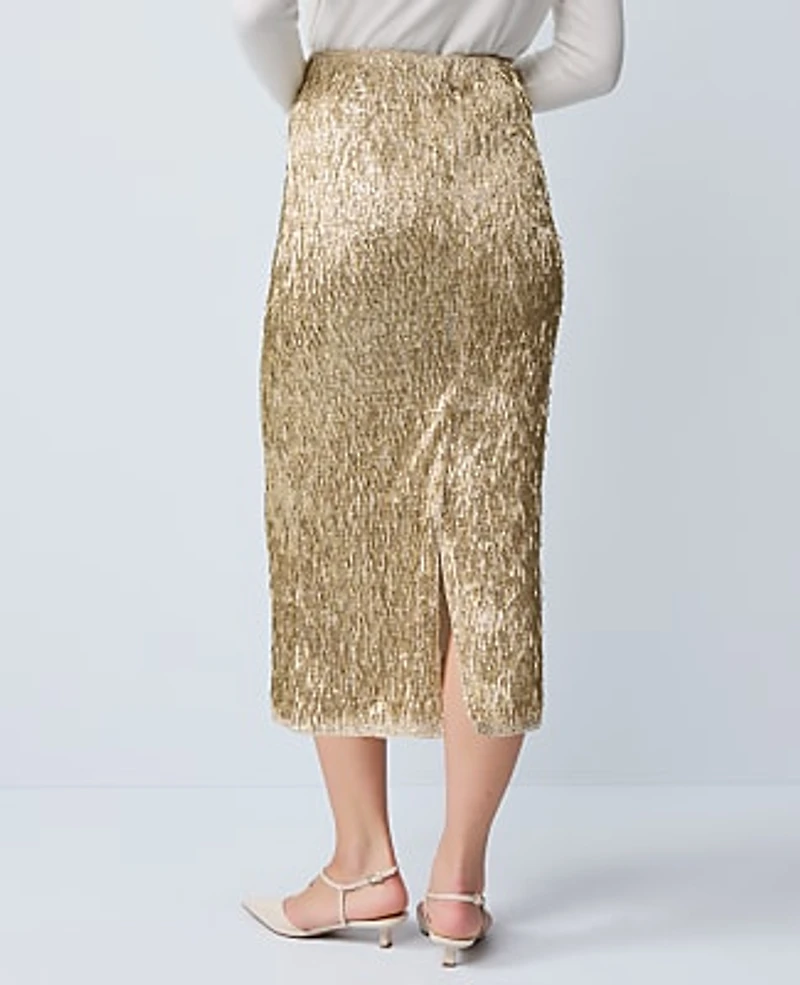 Ann Taylor Sequin Column Midi Skirt Gold Shine Women's
