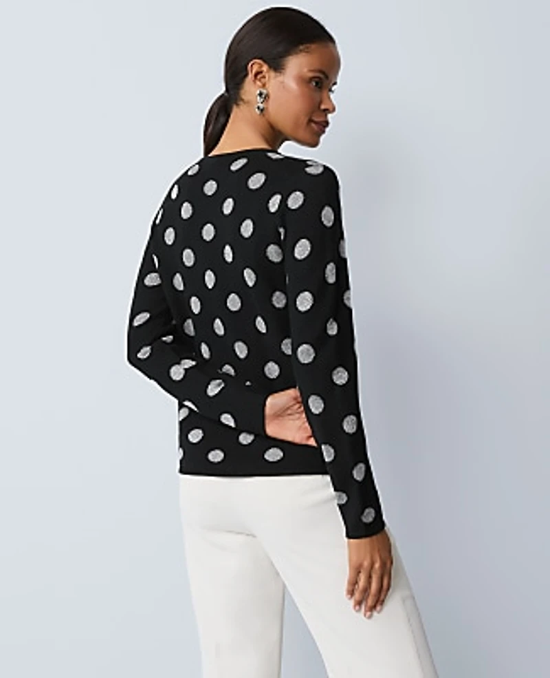 Ann Taylor Dotted Essential Crew Neck Sweater Black Women's