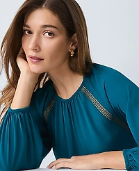 Ann Taylor Lace Trim Mixed Media Blouse Size XS Pacific Shore Women's