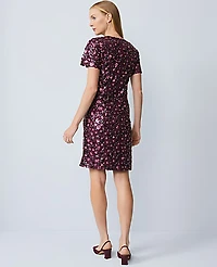 Ann Taylor Floral Sequin Shift Dress Metallic Burgundy Multi Women's