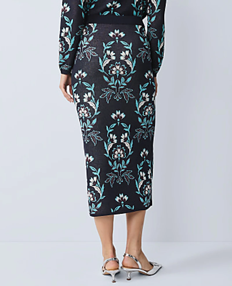 Ann Taylor Floral Jacquard Sweater Skirt Night Sky Women's