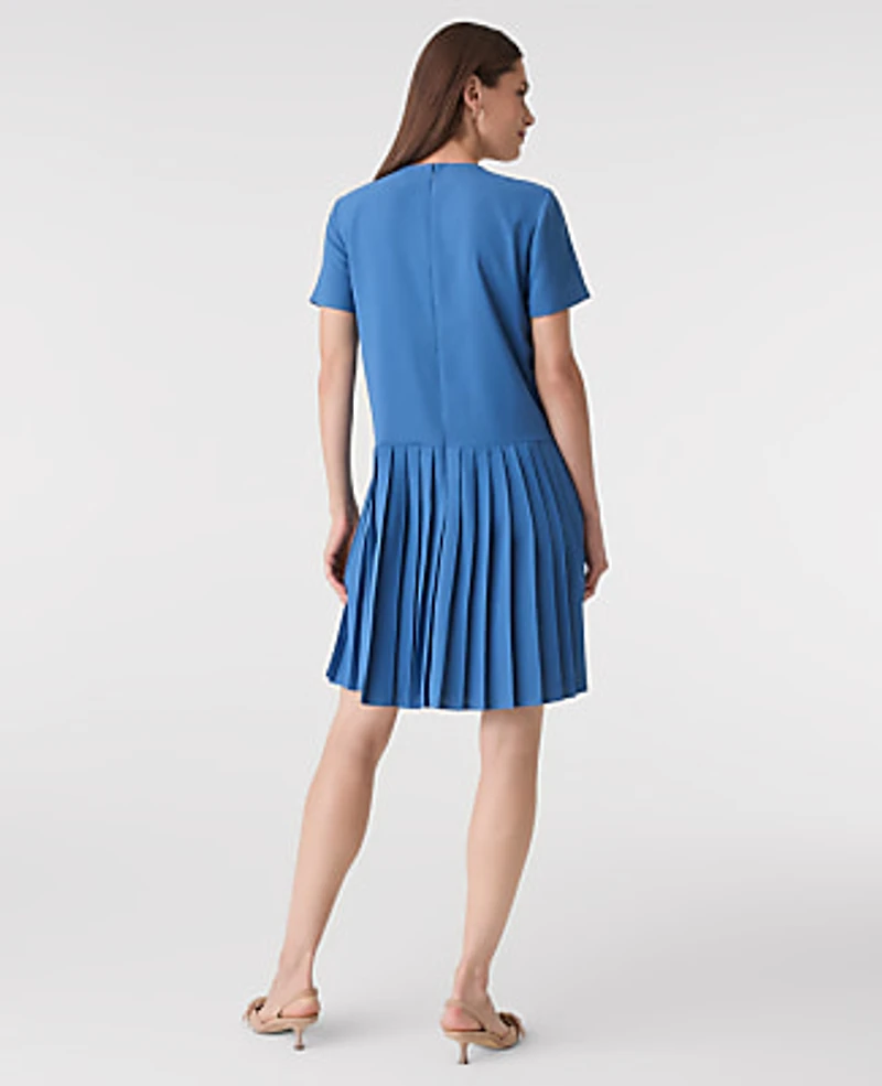Ann Taylor Pleated Shift Dress Size 4 Refreshingly Blue Women's