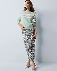Ann Taylor Fair Isle Mock Neck Sweater Green Multi Women's