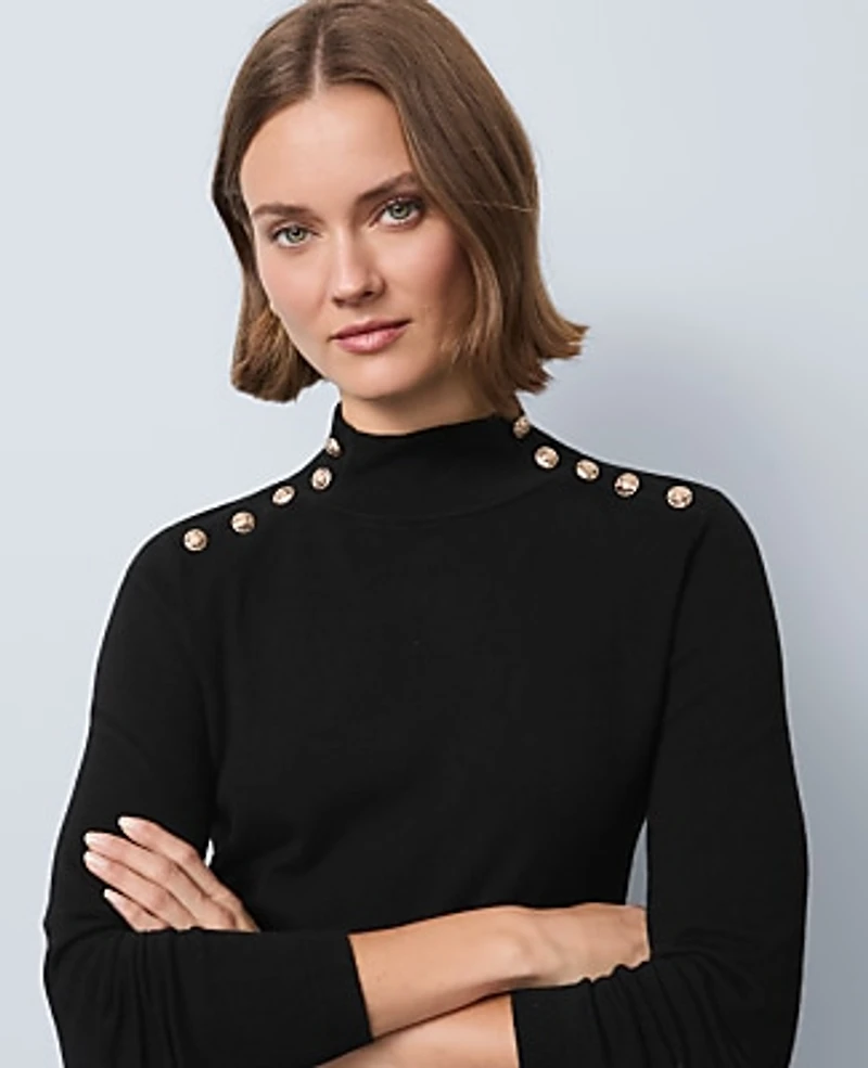 Ann Taylor Button Mock Neck Sweater Women's