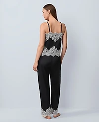 Ann Taylor Lace Trim Satin Pajama Set Black Women's