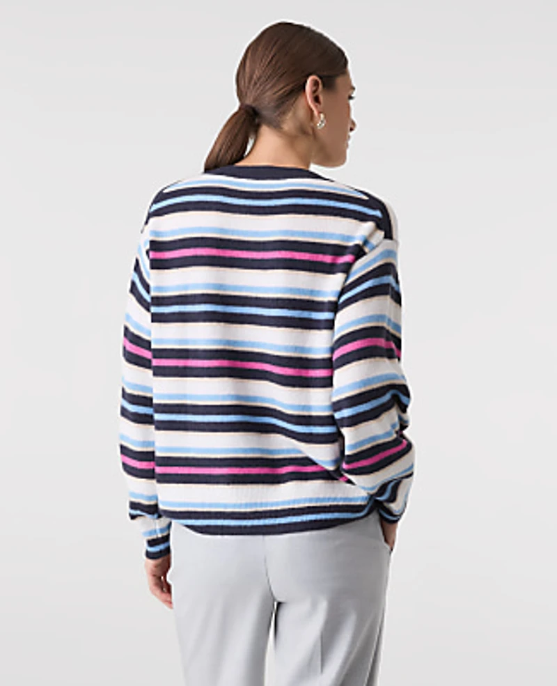 Ann Taylor Striped Crew Neck Sweater Sugar Plum Women's
