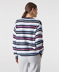 Ann Taylor Striped Crew Neck Sweater Sugar Plum Women's