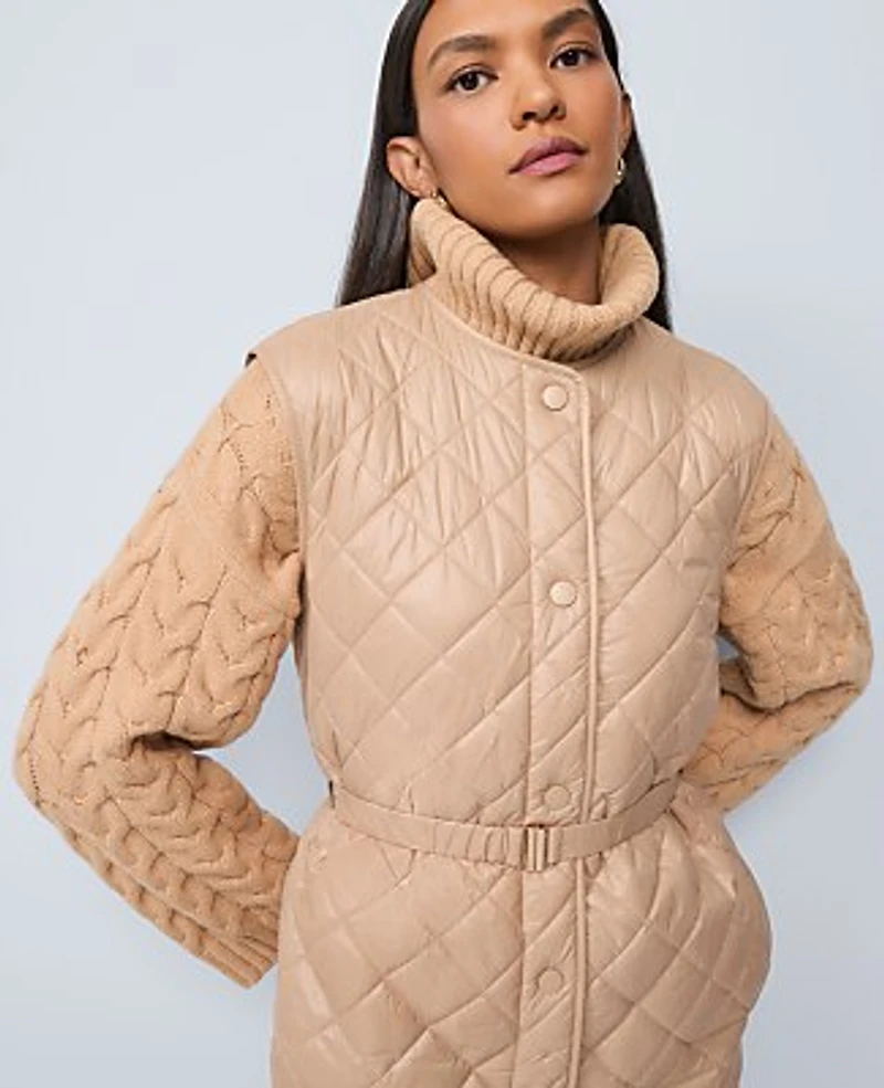 Ann Taylor Weekend Quilted Long Puffer Vest Cafe Au Lait Women's