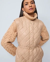 Ann Taylor Weekend Quilted Long Puffer Vest Cafe Au Lait Women's