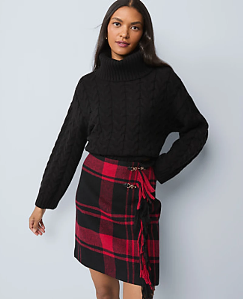 Ann Taylor Weekend Plaid Wrap Effect Skirt Black Women's
