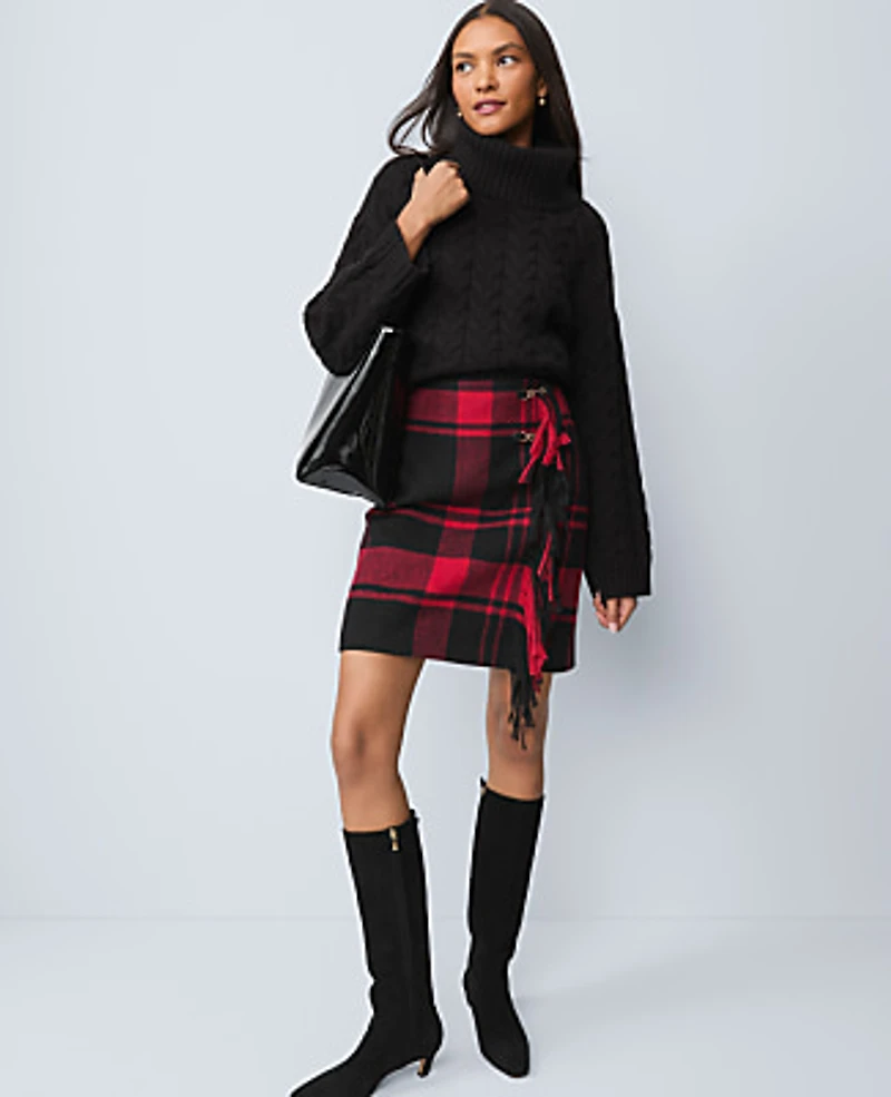 Ann Taylor Weekend Plaid Wrap Effect Skirt Black Women's