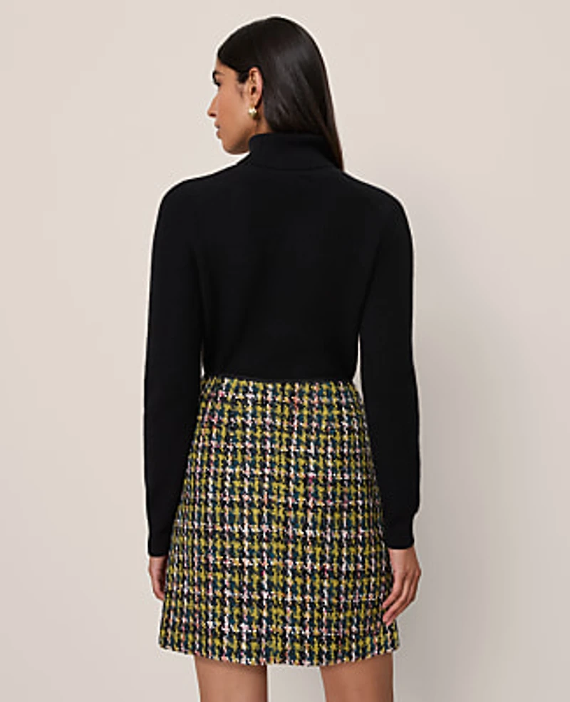 Ann Taylor Petite Houndstooth Tweed Skirt Size 6 Green/Navy Multi Women's