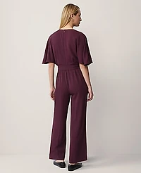 Ann Taylor Petite Belted Crew Neck Jumpsuit Size 2 Poised Plum Women's