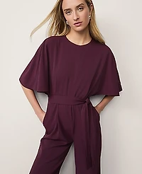 Ann Taylor Petite Belted Crew Neck Jumpsuit Size 2 Poised Plum Women's