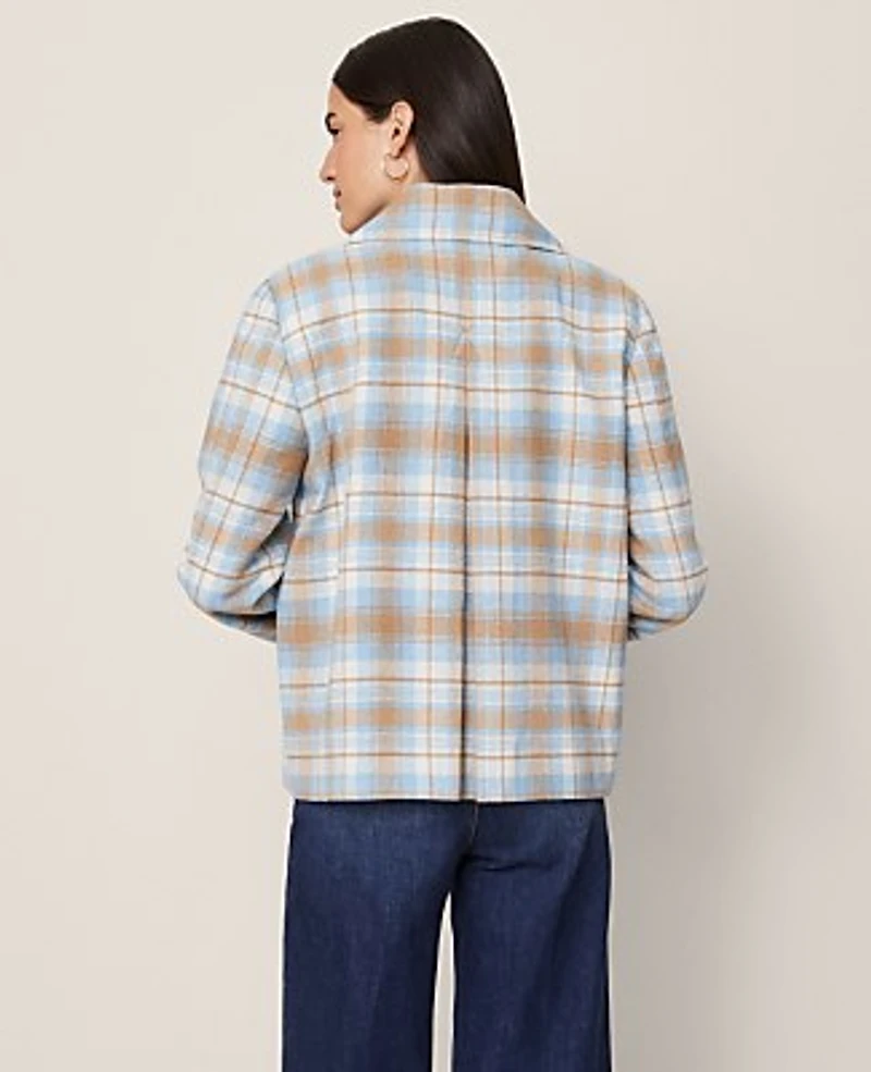 Ann Taylor Petite Weekend Plaid Short Trench Coat Park Fountain Women's